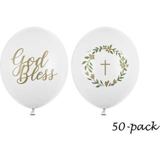 50 stk. Balloner pastel hvid 'Gud Velsigne' 30 cm – Elegant festpynt til bryllup & barnedåb