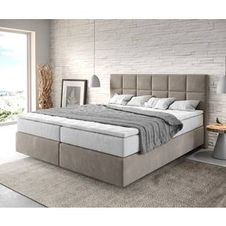 Boxspringbett Dream-Fine 180x200 cm Mikrofaser Beige mit TFK Matratze und Visco Topper