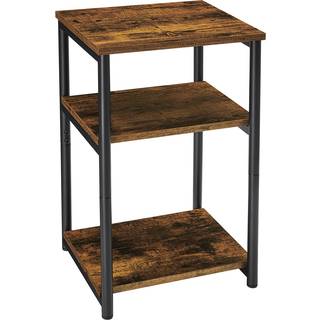 Sidebord, Sengebord, Endebord med 2 Opbevaringshylder, Smalt Højt Bord, Stålstel, til Stue, Stue, Soveværelse, Industriel, Rustik Brun og Sort