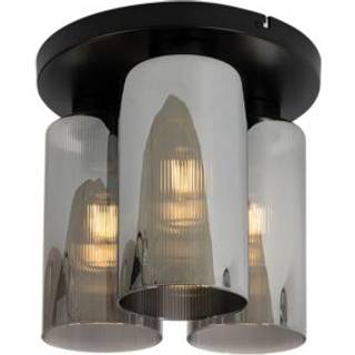 Art Deco loftslampe sort med røgglas 3-lys - Laura