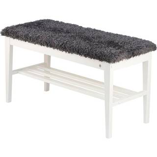 Oscarssons Möbel, Nadja Bench Hvidlakeret birk/fåreskind i mørkegråt look