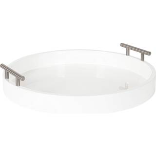 Kate og Laurel Lipton Moderne runde bakke 15,5 tommer diameter hvid og s?lv dekorativ accentbakke til opbevaring og display