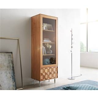 Vitrine Fevo 60x180 cm Akazie Natur L-Fuß - Natur, Silber