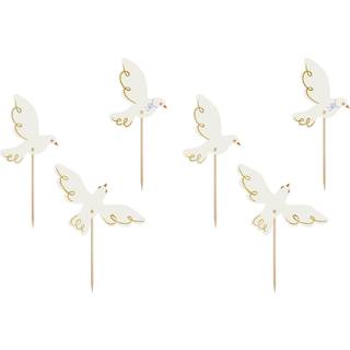 6 stk. Fredsduer Cake Toppers med Guld – Skab elegance til festlige lejligheder