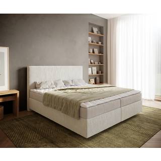 Boxspringbett Dream-Well 180x200 cm Bouclé Creme-Weiß mit Matratze und Topper