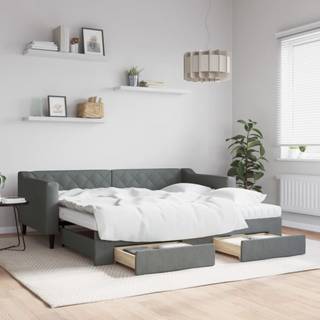 daybed med udtræk og skuffer 90x190 cm stof lysegrå