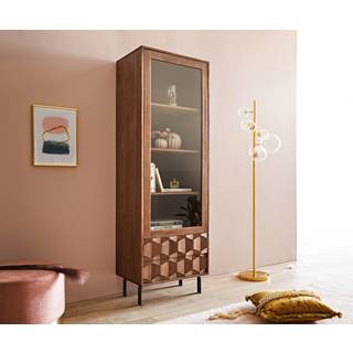 Vitrine Fevo 60x180 cm Akazie Braun L-Fuß - Braun, Schwarz
