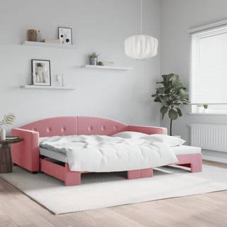 daybed med udtræk 100x200 cm velour lyserød