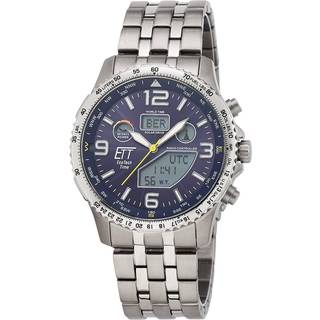 ETT Eco Tech Time EGT-11575-31M Funk-Solar Herrenuhr Professional Worldtimer Titan/Blau