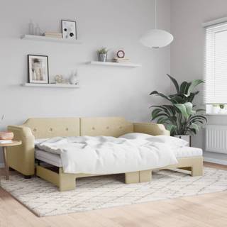 daybed med udtræk og madras 80x200 cm stof cremefarvet