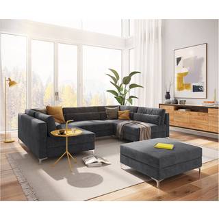 Wohnlandschaft Elio 300x185 cm Mikrofaser Graphite mit Hocker