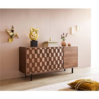 Sideboard Fevo 145 cm Akazie Braun 2 Türen 3 Schubfächer L-Fuß - Braun, Schwarz