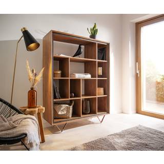 Highboard Stonegrace 115x150 Akazie Natur 12 Fächer Steinfurnier V-Fuß - Natur, Silber