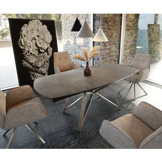 Esstisch Carlow 130/200x95 cm Keramik Braun Edelstahl ausziehbar - Braun, Silber