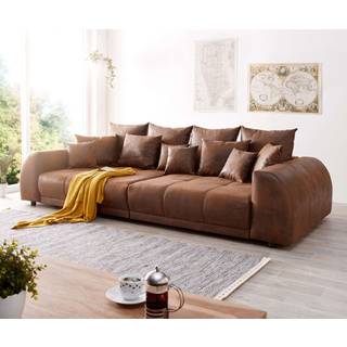 Big-Sofa Violetta 310x135 cm Braun Antik Optik mit Kissen