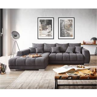 Ecksofa Nabor 300x230 cm Mikrofaser Schwarz Recamiere links inkl. elektrischer Vorziehfunktion