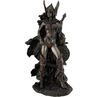 Zeckos Frigga norrøne gudinde for kærlighed ægteskab og skæbne stående nær spindelstatue