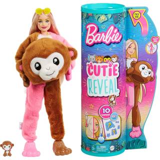Barbie Cutie Reveal Monkey - Jungle Series dukke med brunt og lyserødt abekostume