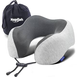 Napfun 100% memoryskum rejse-nakkepude - Opgraderet ergonomisk og patenteret design til søvn i flyet og nakkestøtte