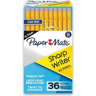 Paper Mate SharpWriter mekaniske blyanter 0,7 mm HB-bly, støddæmpende spids, drej-frem, gul, 36 stk.