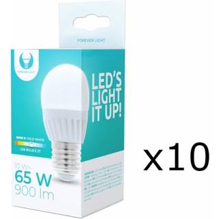 LED-lampe E27, G45, 10W, 230V, 6000K, keramisk 10-pak, kølig hvid