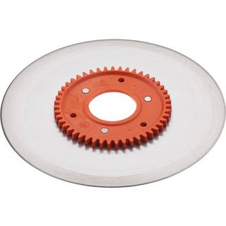 Glat, rundt blad til skinke/pølser, med orange gear, rustfrit stål - R