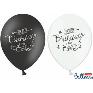 50 stk. Balloner 30 cm pastel hvid/sort Happy Birthday – Elegant fødselsdagsdekoration