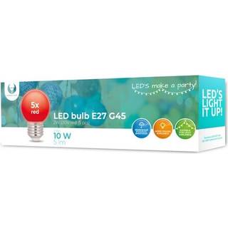 LED-pære E27 G45 2W 230 V rød 5-pak