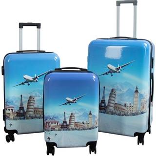 Kuffertsæt - 3 Stk. - Kuffert med motiv - Airplane - Hardcase letvægt kuffert med 4 hjul