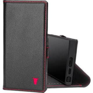 Galaxy S23 Ultra Leather Case (with Stand function) - Black with Red Detail