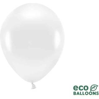 100 stk. Økologiske balloner metallic hvid 10" – Biologisk nedbrydelig festpynt