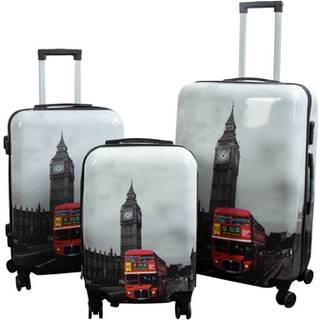 Kuffertsæt - 3 Stk. - Kuffert med motiv - Big Ben - Hardcase letvægt kuffert med 4 hjul