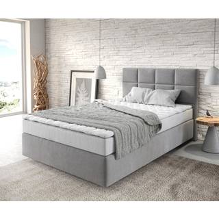 Boxspringbett Dream-Fine 120x200 cm Mikrofaser Grau mit Matratze und Topper