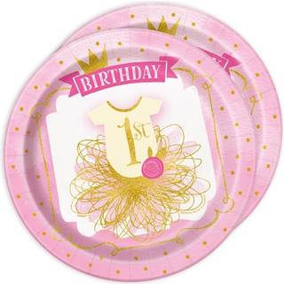 Pink & Gold First Birthday Dinner Plates - 9 """" (8 stykker) - Premium Holdable & Perfect til 1. f?dselsdagsfest - F?ngslende design
