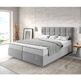 Boxspringbett Dream-Fine 160x200 cm Mikrofaser Grau mit Matratze und Topper