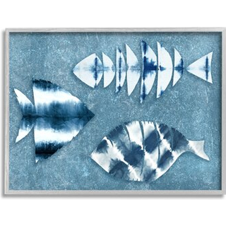 Stupell Industries Abstract Fish Silhouette Former Blue Tie Dye M?nster Gr? indrammet v?g Art 20 X 16