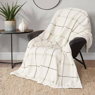 Lucky Brand Palmdale White With Sage Green Plaid 50 """" X70 """" Mysig plyschfilt - Premium Microfiber Throw för lyxig komfort