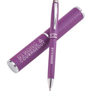 Christian Art Gifts Strong & Courageous Purple Stylish Classic Pen in Matching Gift Case - Joshua 1: 9 Bible Vers Refillable Retractable Medium B