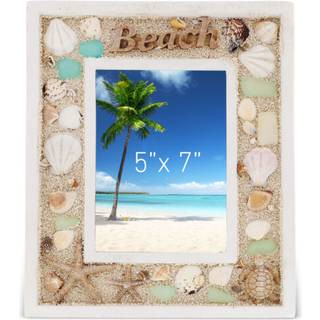 COTA Global Oceanic 5x7 Beach Picture Frame - Smuk udsmykning S?shell Fotosamme til sommerferiehukommelse H?ndlavet - til bordplade eller v?g h?n