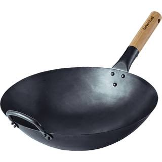 Letschef Forsyede kulstofst?l wok 14 tommer h?nd hamret kinesisk traditionel wok og r?r yngel pan rundt bunden med bambus h?ndtag pfoa gratis k?k