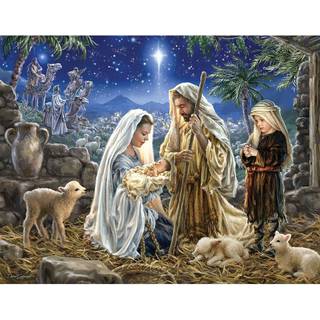 Springbok - Lad os elske ham - 500 stykker Jigsaw Puzzle Illustration of the Nativity Scene