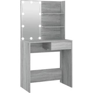 makeupbord med LED-lys 74,5x40x141 cm grå sonoma-eg