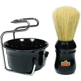 Omega Barberingssæt Barberkost + Stativ + Skål