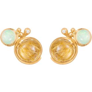 OLE LYNGGAARD COPENHAGEN Lotus 18 kt. guld ørestikker med opal, rutil og diamanter