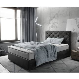 Boxspringbett Dream-Great 120x200 cm Mikrofaser Anthrazit Vintage mit Matratze und Topper