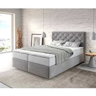 Boxspringbett Dream-Great 140x200 cm Mikrofaser Grau mit TFK Matratze und Visco Topper