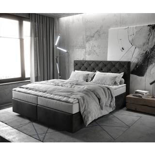 Boxspringbett Dream-Great 160x200 cm Mikrofaser Anthrazit Vintage mit Matratze und Topper