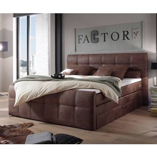 Boxspringbett Amarillo 180x200 cm Braun mit Matratze, Topper und Bettkasten