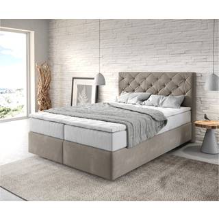 Boxspringbett Dream-Great 140x200 cm Mikrofaser Beige mit TFK Matratze und Visco Topper