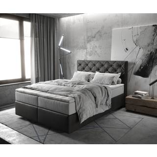 Boxspringbett Dream-Great 140x200 cm Mikrofaser Anthrazit Vintage mit TFK Matratze und Visco Topper
